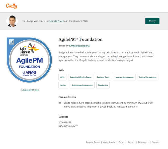 Certyfikat AgilePM Foundation