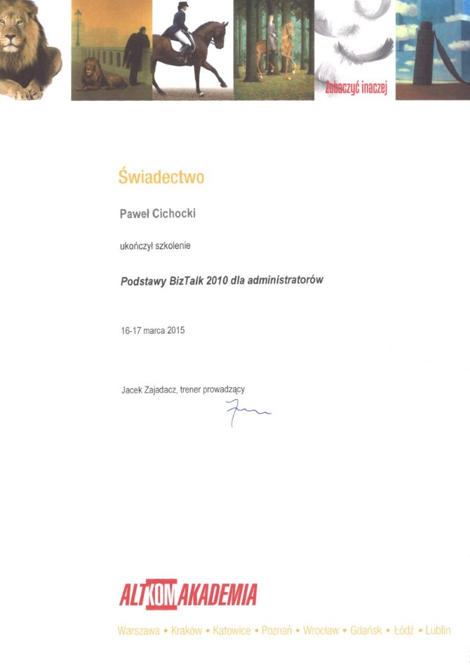 Certyfikat - Microsoft Biztalk 2010