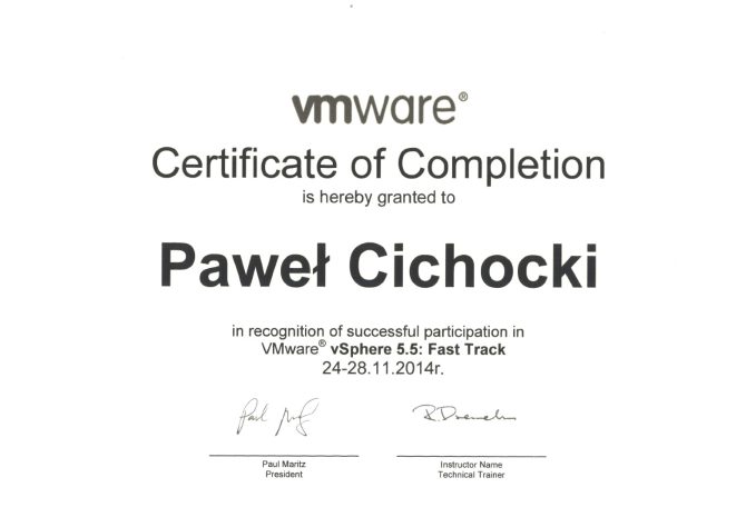 Certyfikat - VMWare